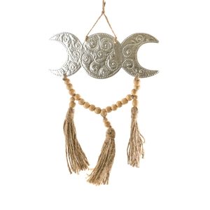 WALL HANGING Metal & Tassels Moon Goddess 22x28cm