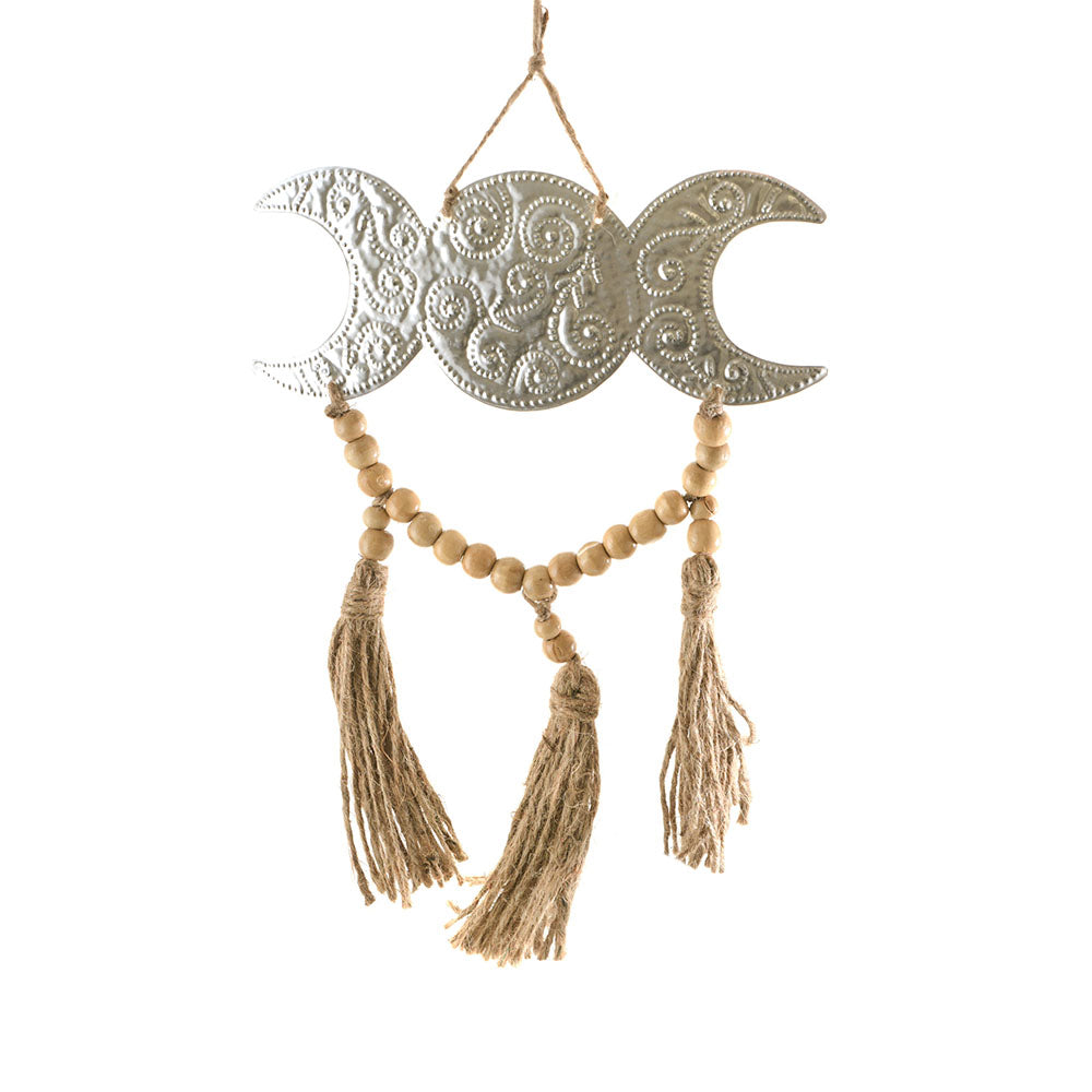 WALL HANGING Metal & Tassels Moon Goddess 22x28cm